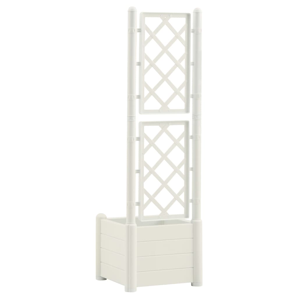 vidaXL Garden Planter with Trellis 43x43x142 cm PP White