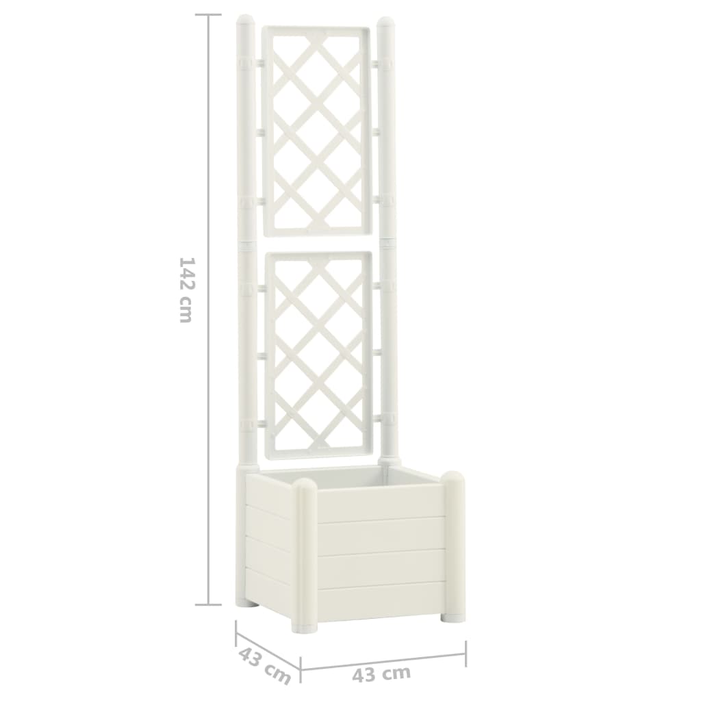 vidaXL Garden Planter with Trellis 43x43x142 cm PP White