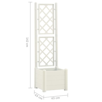 vidaXL Garden Planter with Trellis 43x43x142 cm PP White