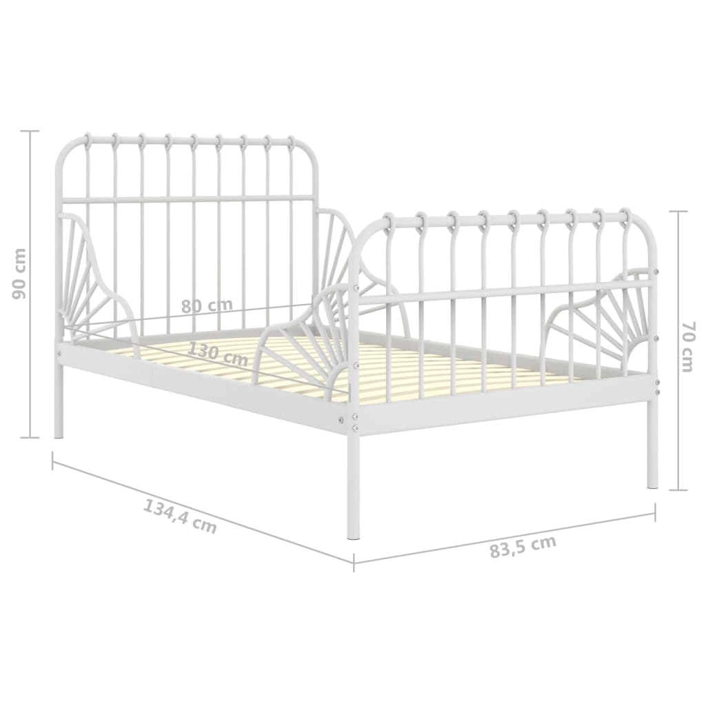 vidaXL Extendable Bed Frame | White | Powder-coated metal | Single