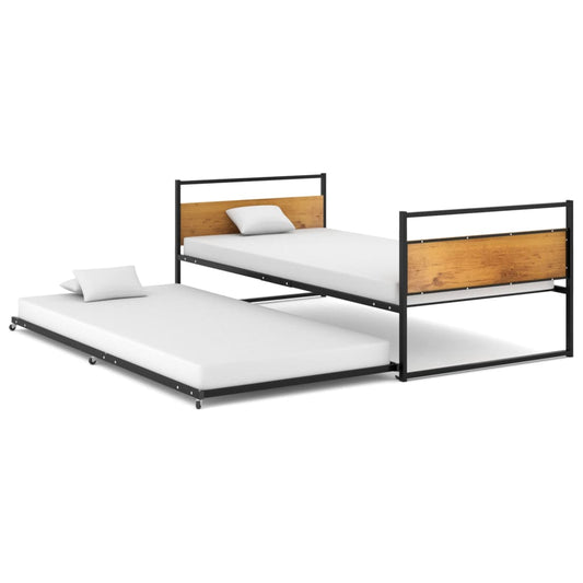 vidaXL Pull-out Bed Frame without Mattress Black Metal 90x200 cm