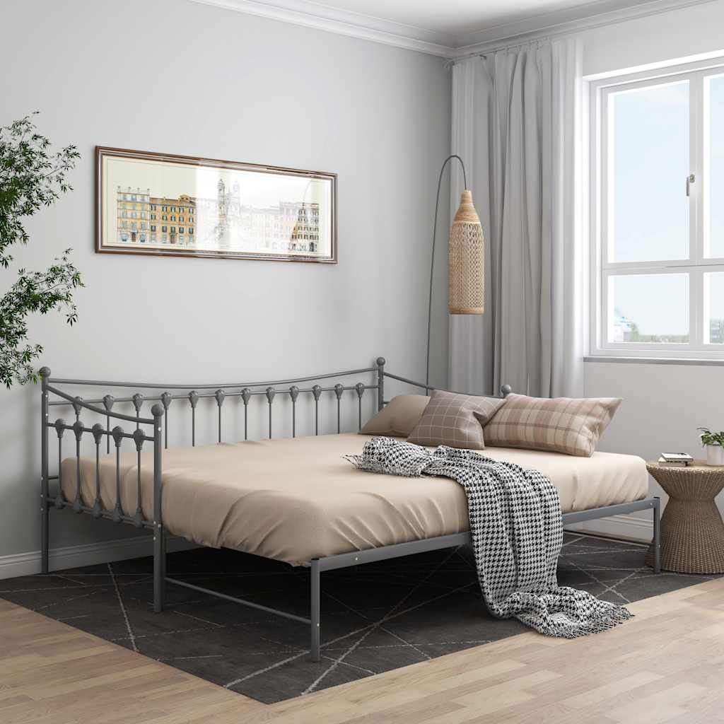 vidaXL Pull-out Sofa Bed Frame without Mattress Grey Metal 90x200 cm