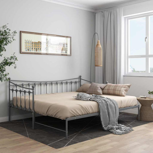 vidaXL Pull-out Sofa Bed Frame without Mattress Grey Metal 90x200 cm