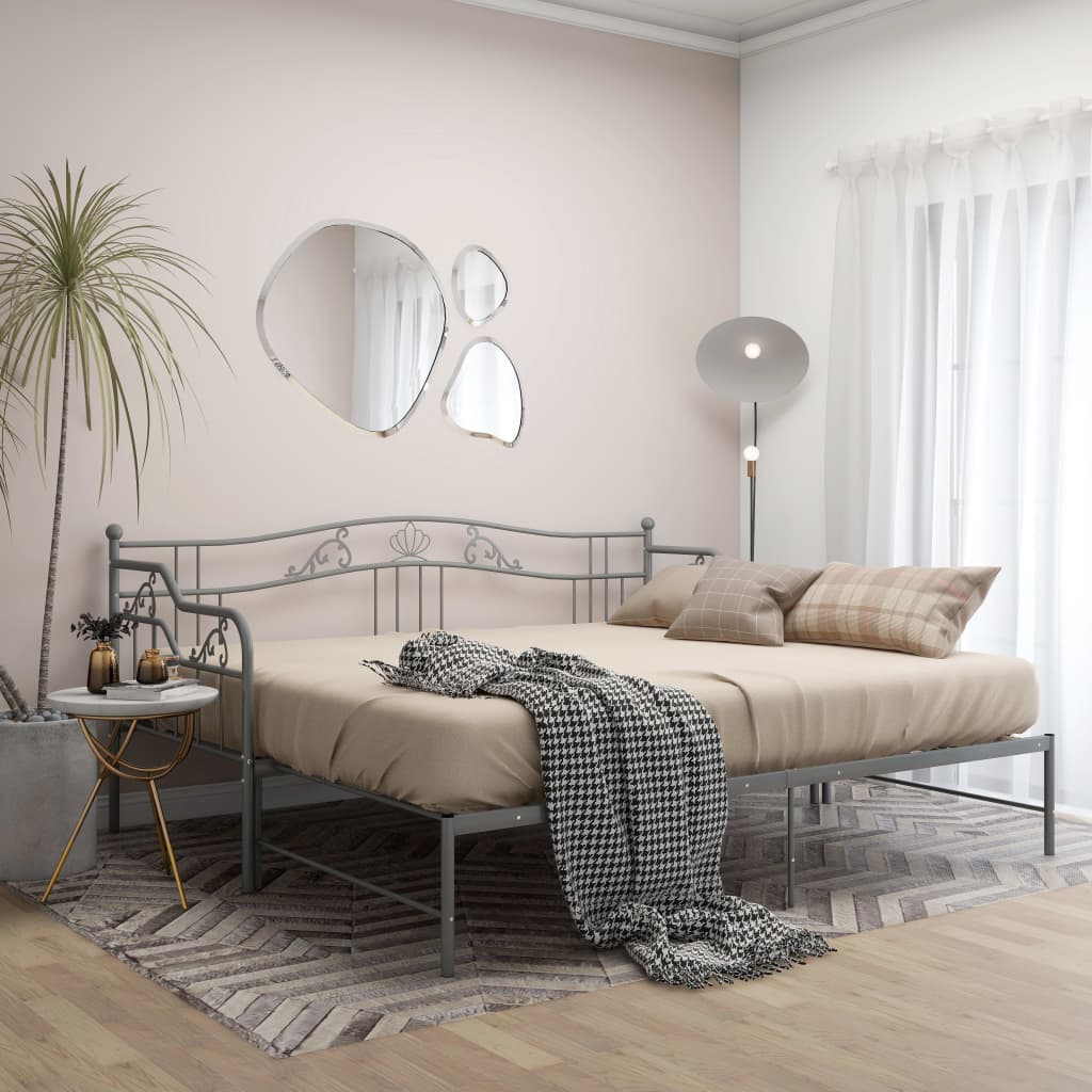vidaXL Pull-out Sofa Bed Frame without Mattress Grey Metal 90x200 cm