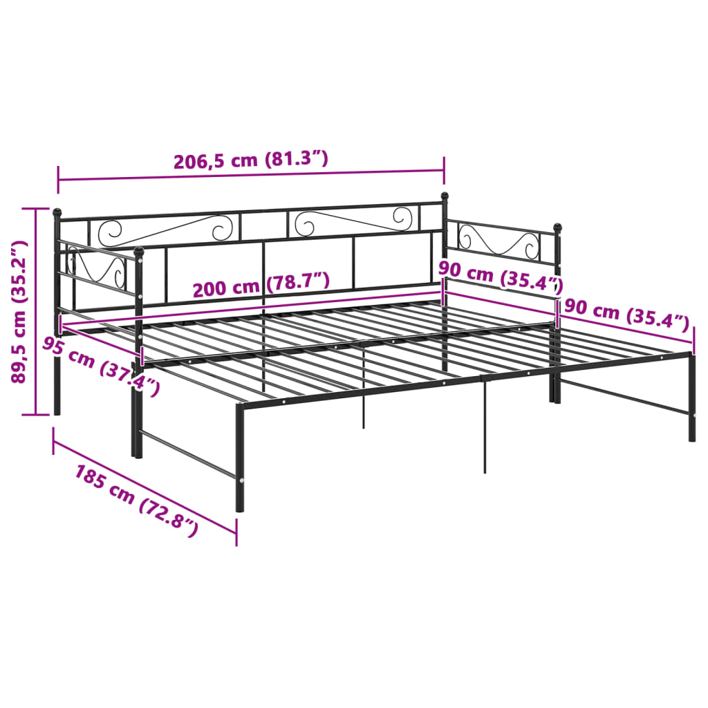 vidaXL Sofa Bed Frame | Black | Powder-Coated Metal | Pull-Out | Sofa Bed Frame