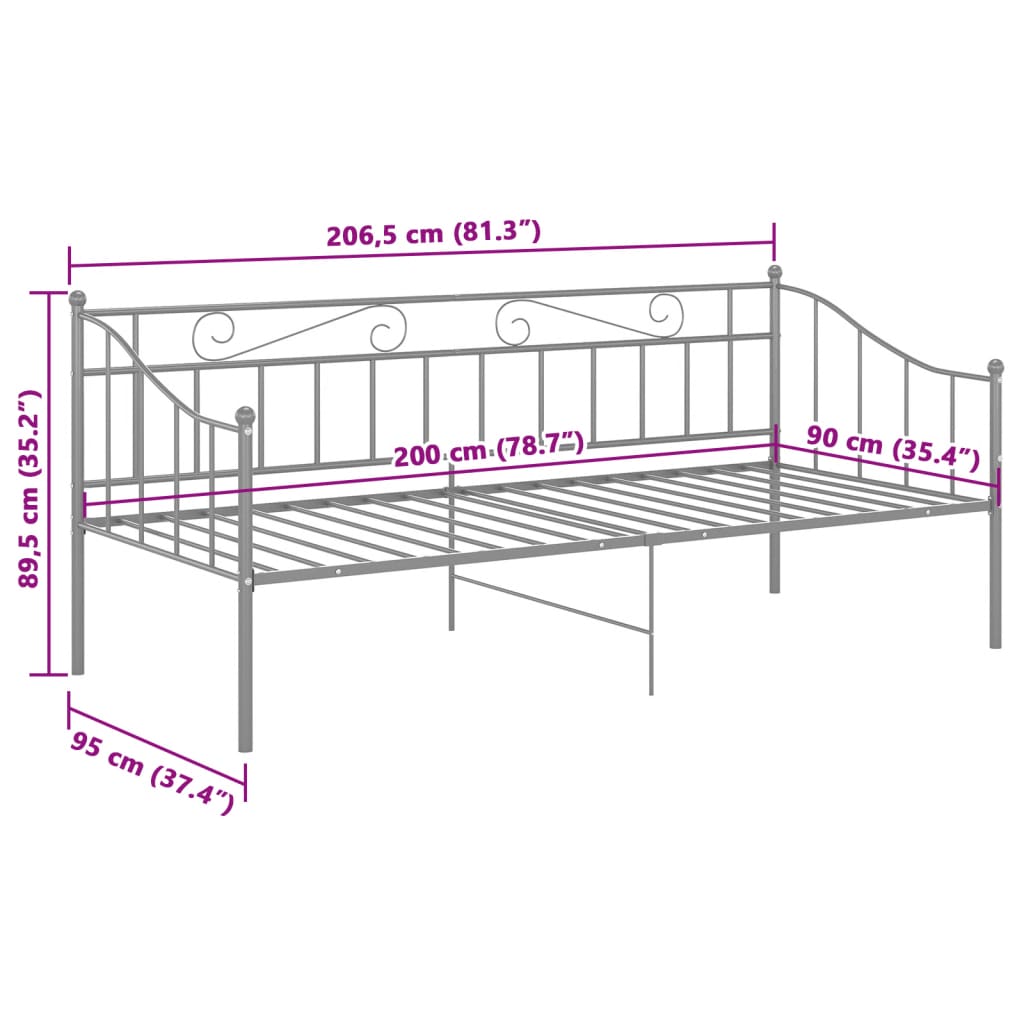 vidaXL Sofa Bed Frame | Grey | Powder-coated metal | Single