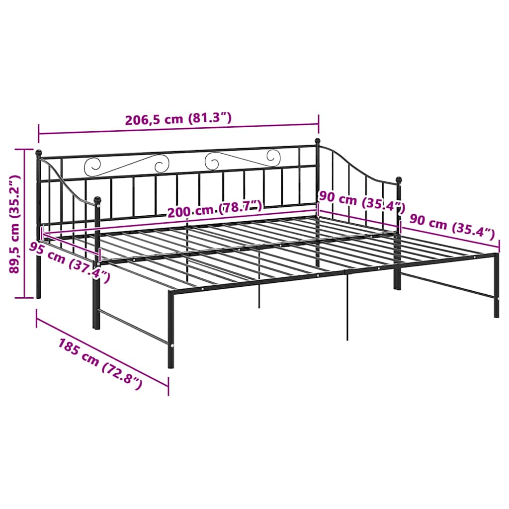 vidaXL Sofa Bed Frame | Black | Powder-coated metal | Single