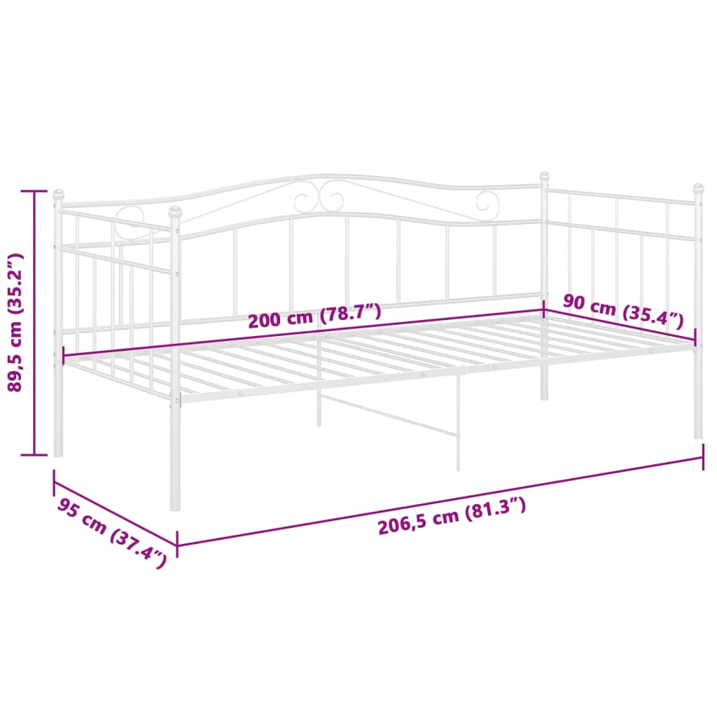 vidaXL Sofa Bed Frame | White | Powder-coated metal | 90 x 200 cm