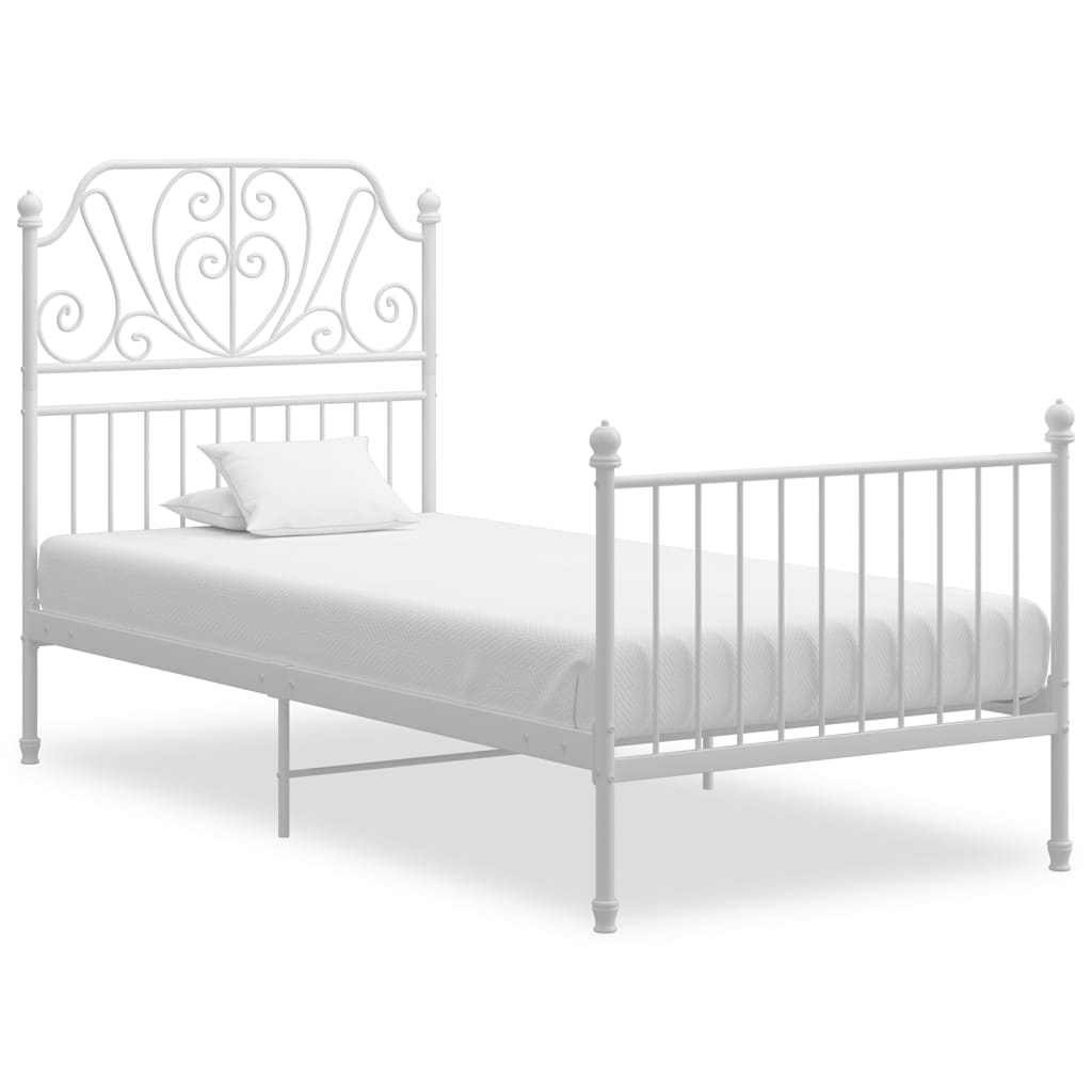 vidaXL Bed Frame | White | Powder-coated metal | Single | Durable | Bed Frame