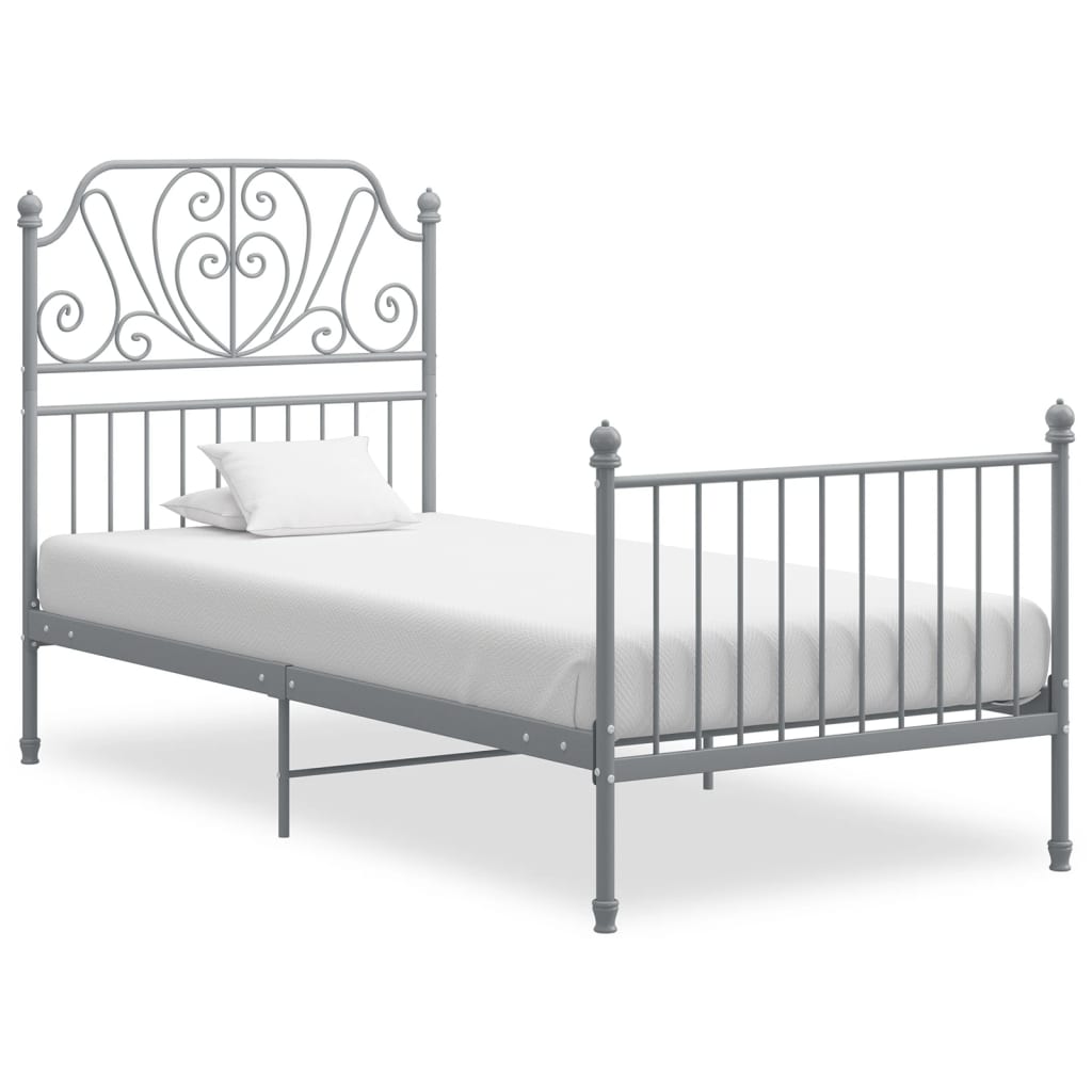 vidaXL Bed Frame | Grey | Powder-coated metal | Single | Durable | Bed Frame