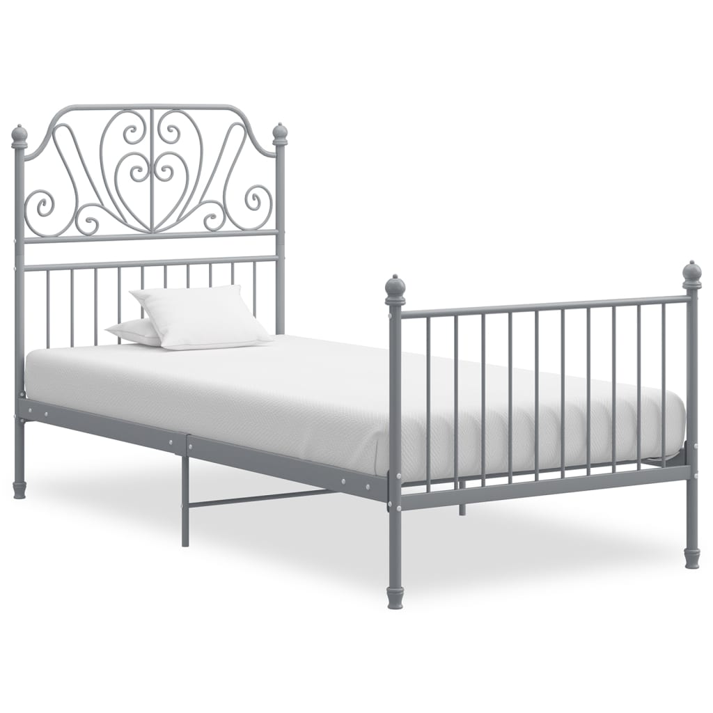 vidaXL Bed Frame | Grey | Powder-coated metal | Single | Durable | Bed Frame