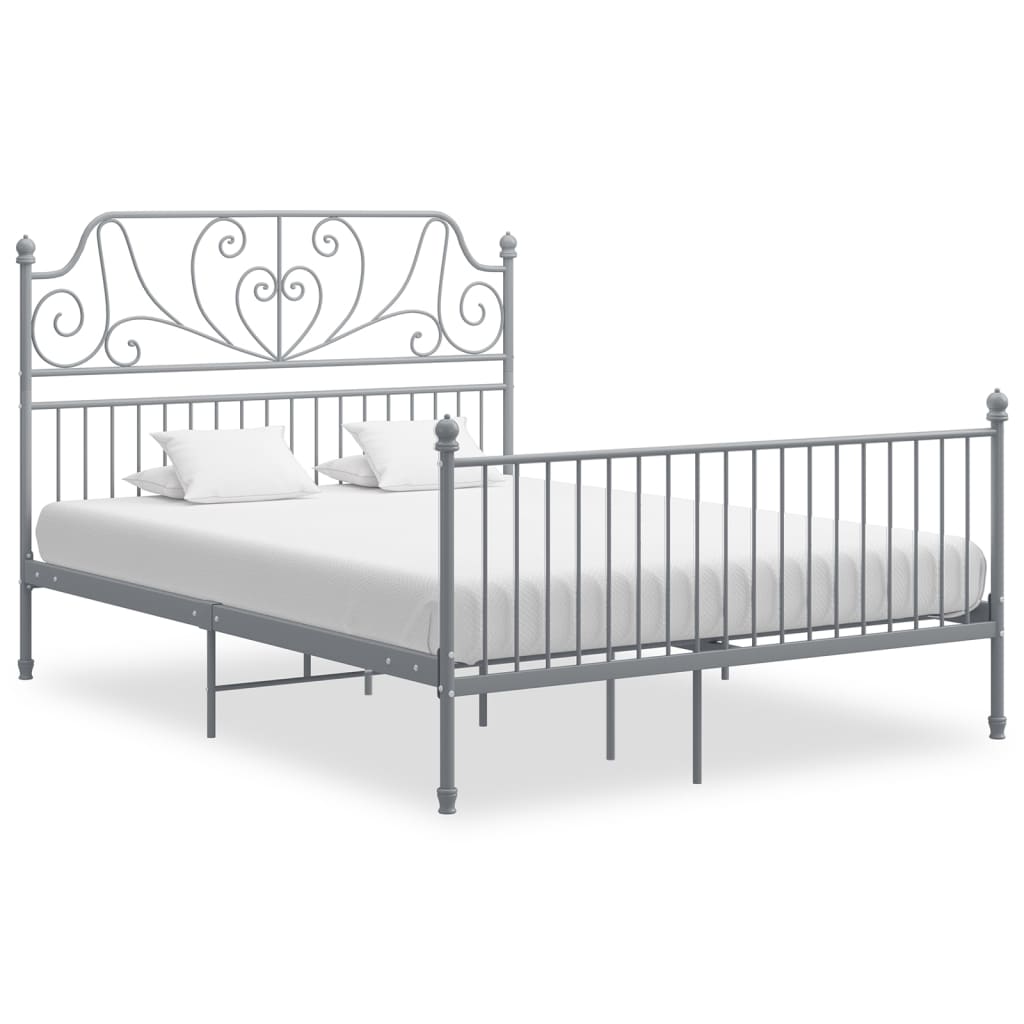 vidaXL Bed Frame | Grey | Powder-coated metal | Double | Durable | Bed Frame