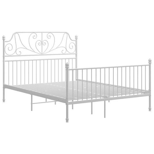 vidaXL Bed Frame | White | Powder-Coated Metal | Double | Durable | Bed Frame