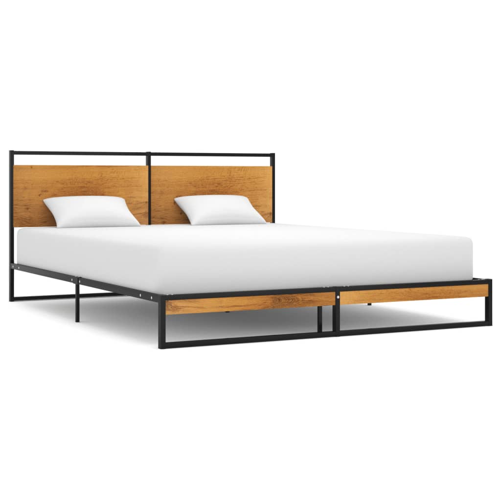 vidaXL Bed Frame | Black | Powder-coated metal, melamine coated MDF | 160x200 cm