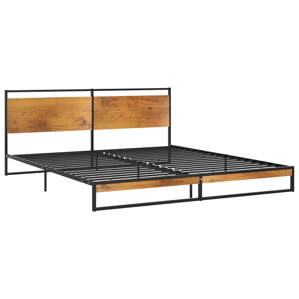 vidaXL Bed Frame | Black | Powder-coated metal, Melamine coated MDF | Super King