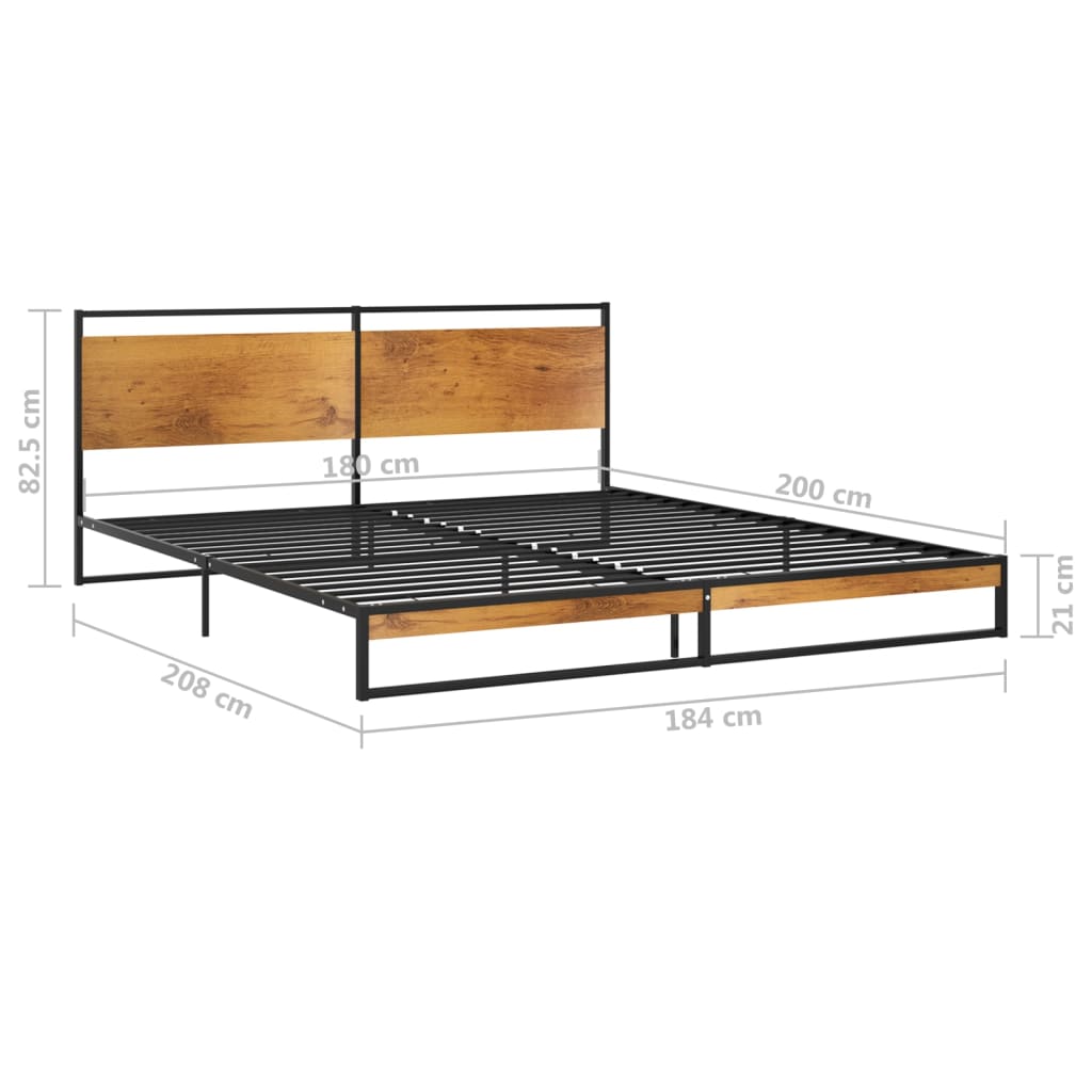 vidaXL Bed Frame | Black | Powder-coated metal, Melamine coated MDF | Super King