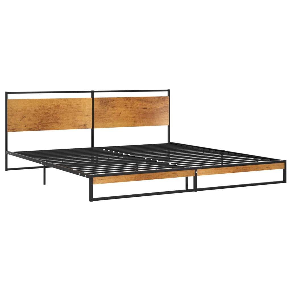 vidaXL Bed Frame | Black | Powder-coated metal, melamine coated MDF