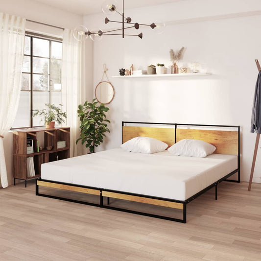 vidaXL Bed Frame | Black | Powder-coated metal, melamine coated MDF