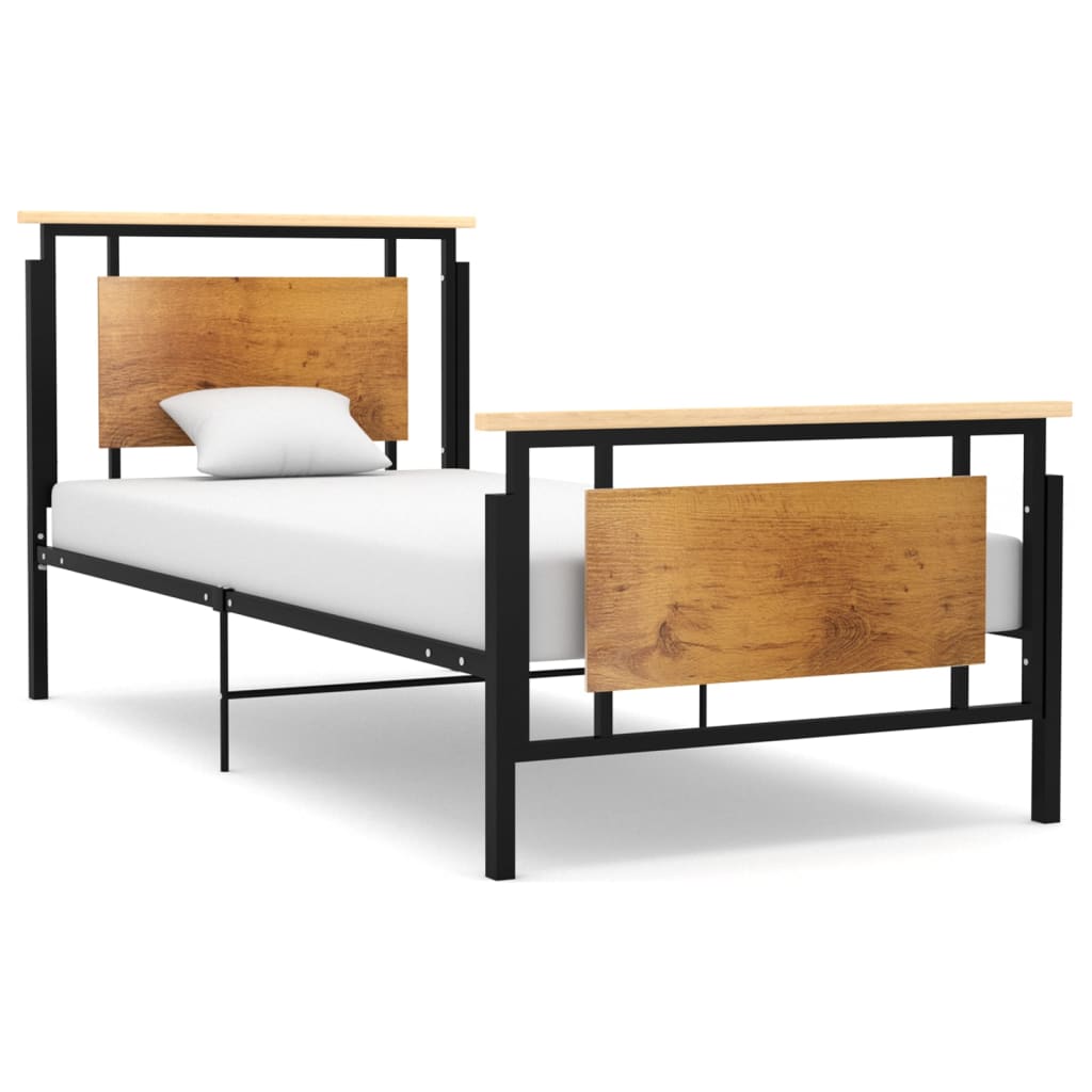 vidaXL Bed Frame | Black, Oak | Solid oak wood, powder-coated metal, MDF