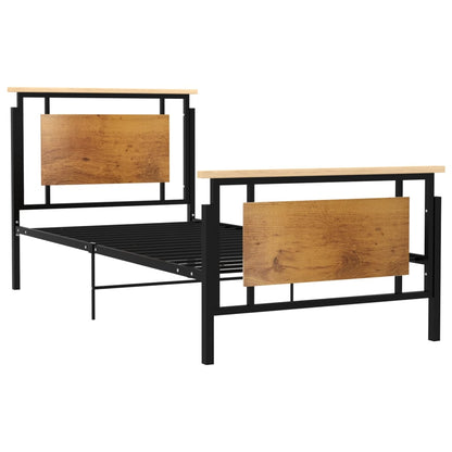 vidaXL Bed Frame | Black, Oak | Solid oak wood, powder-coated metal, MDF