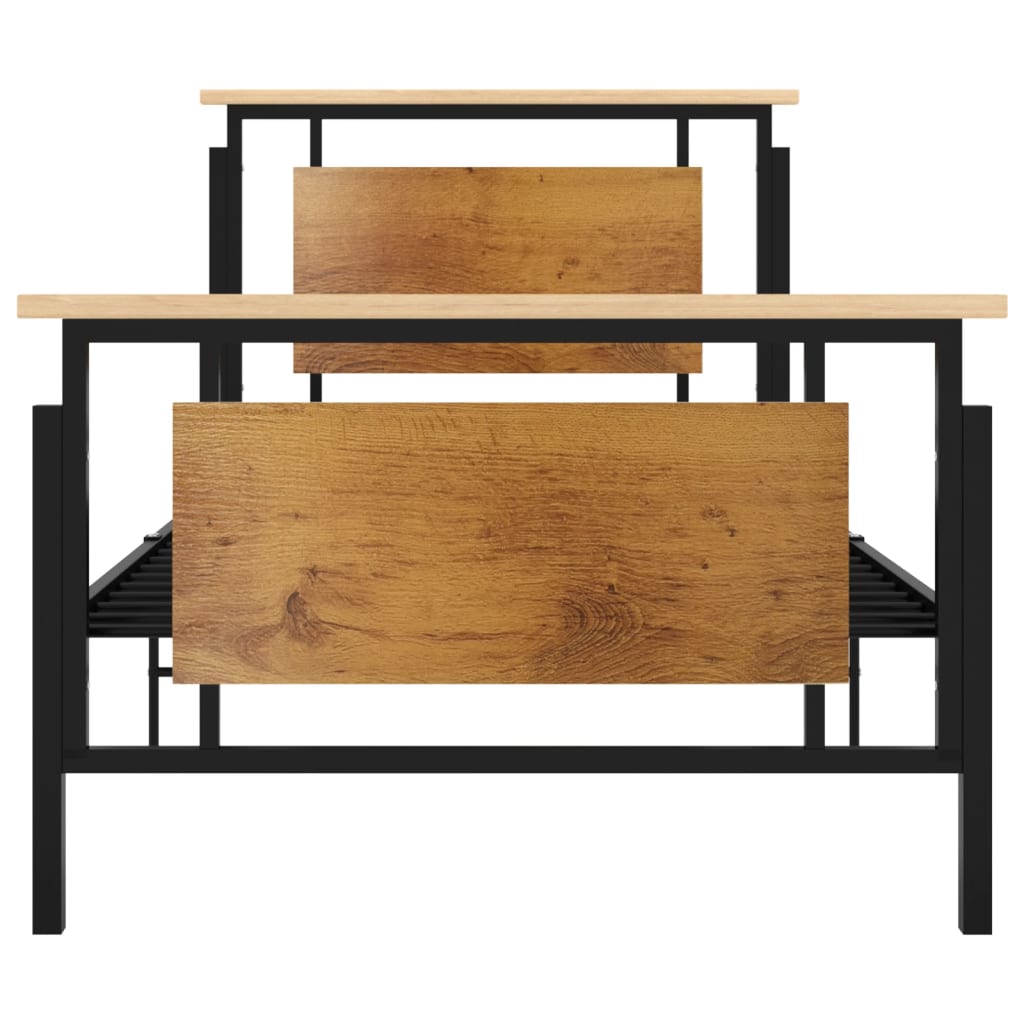 vidaXL Bed Frame | Black, Oak | Solid oak wood, powder-coated metal, MDF