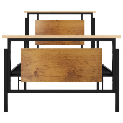 vidaXL Bed Frame | Black, Oak | Solid oak wood, powder-coated metal, MDF