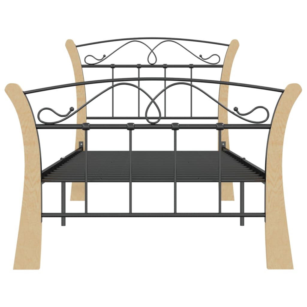 vidaXL Bed Frame | Black and natural | Powder-coated metal, solid oak wood