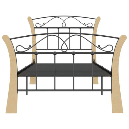 vidaXL Bed Frame | Black and natural | Powder-coated metal, solid oak wood