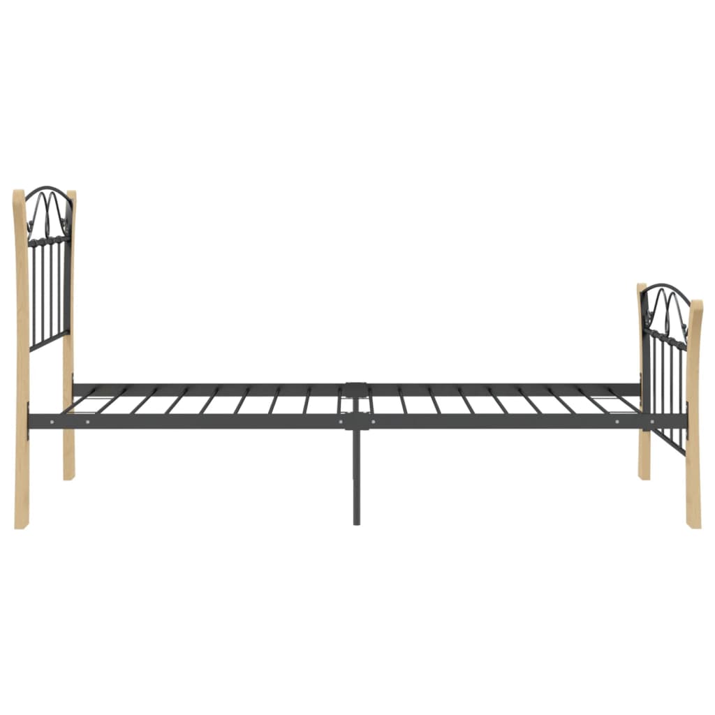 vidaXL Bed Frame | Black and natural | Powder-coated metal, solid oak wood