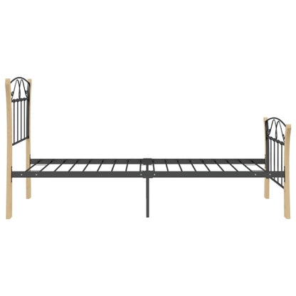 vidaXL Bed Frame | Black and natural | Powder-coated metal, solid oak wood