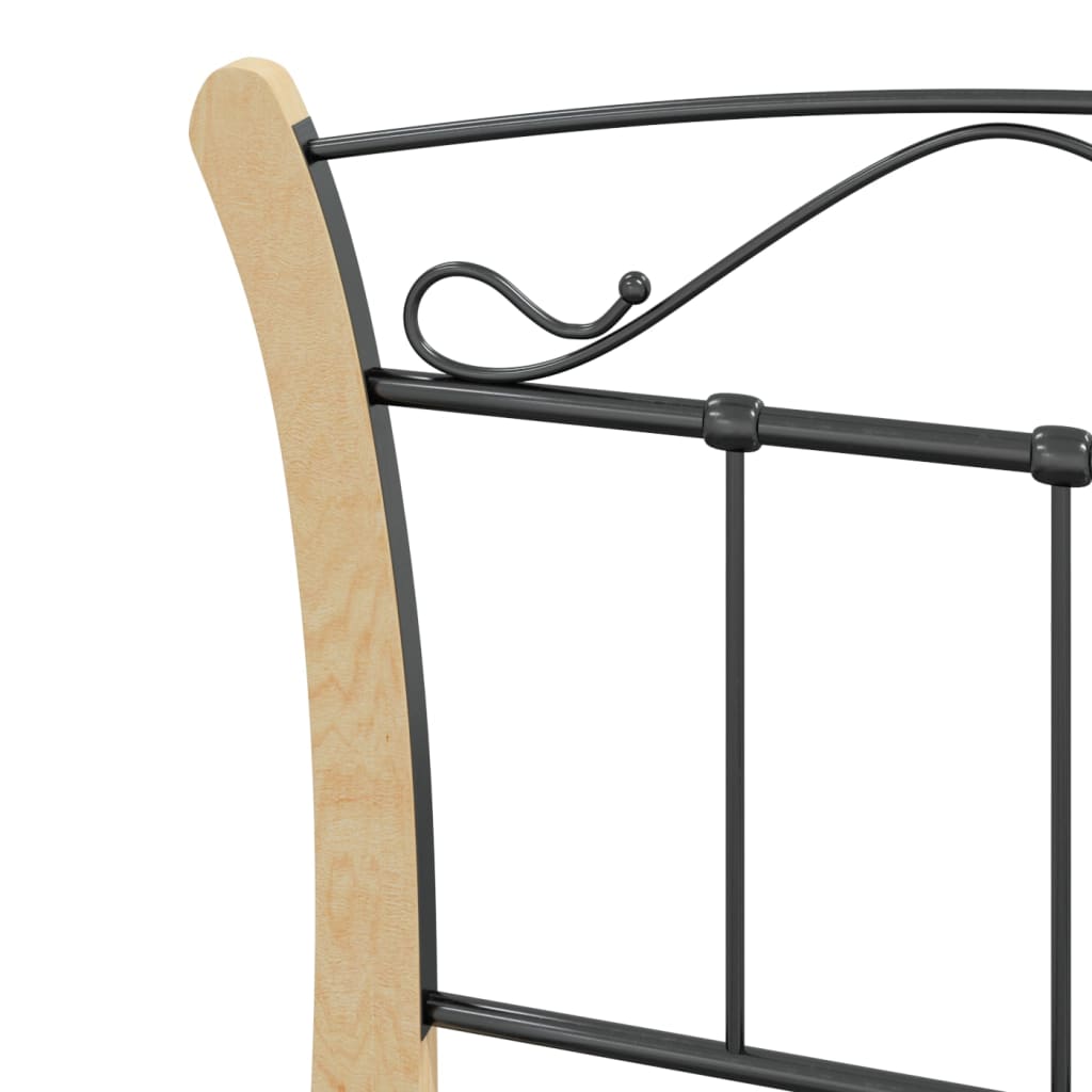 vidaXL Bed Frame | Black and natural | Powder-coated metal, solid oak wood