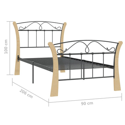 vidaXL Bed Frame | Black and natural | Powder-coated metal, solid oak wood