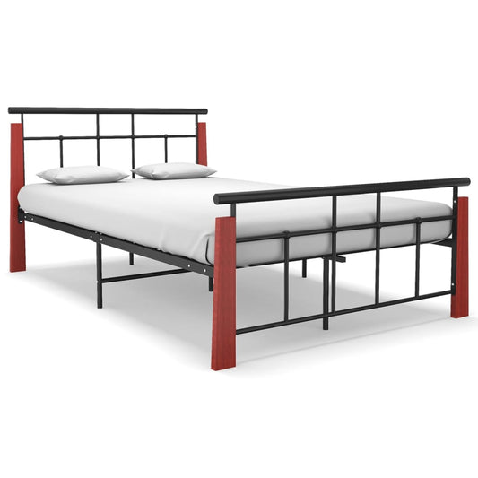 vidaXL Bed Frame without Mattress Metal  and Solid Oak Wood 120x200 cm
