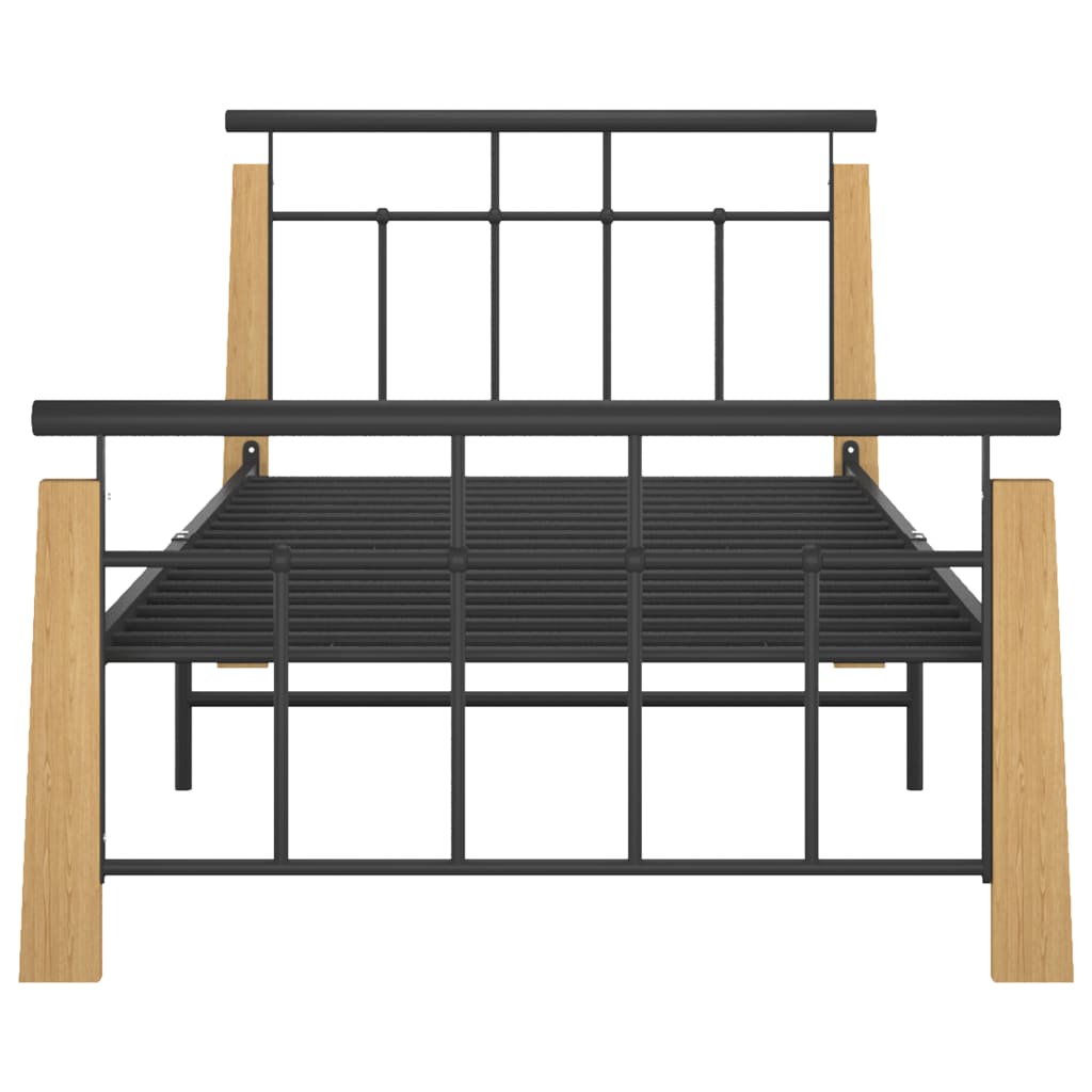 vidaXL Bed Frame | Black and Light Oak | Powder-coated metal, solid oak wood