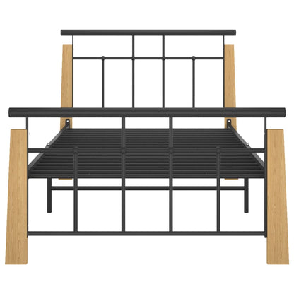 vidaXL Bed Frame | Black and Light Oak | Powder-coated metal, solid oak wood