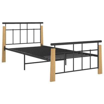 vidaXL Bed Frame without Mattress Metal and Solid Oak Wood 100x200 cm