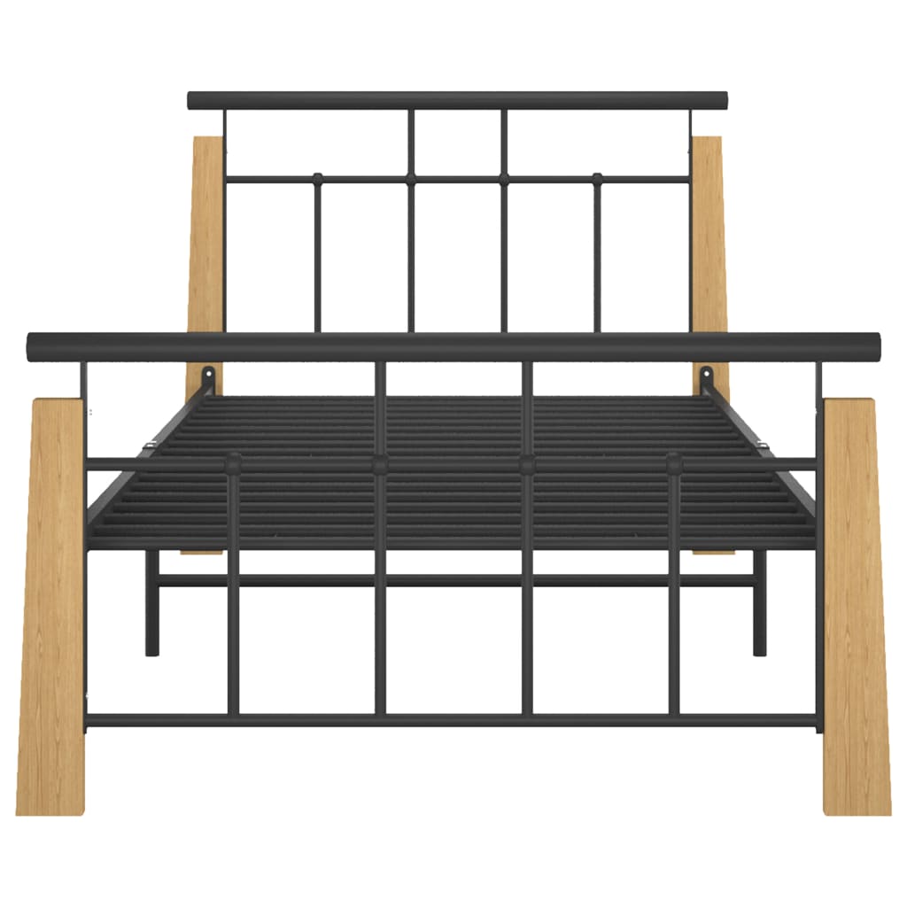 vidaXL Bed Frame without Mattress Metal and Solid Oak Wood 100x200 cm