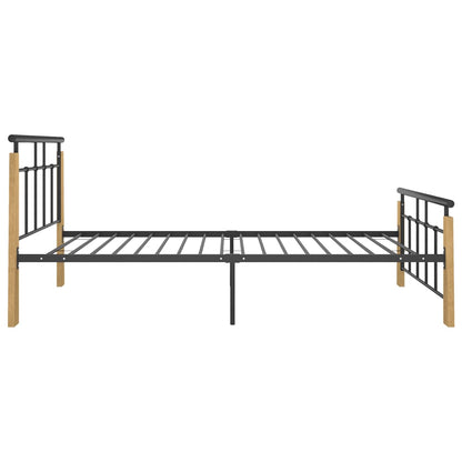 vidaXL Bed Frame without Mattress Metal and Solid Oak Wood 100x200 cm