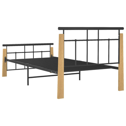 vidaXL Bed Frame without Mattress Metal and Solid Oak Wood 100x200 cm