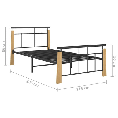 vidaXL Bed Frame without Mattress Metal and Solid Oak Wood 100x200 cm