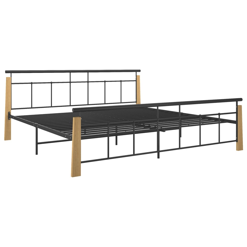 vidaXL Bed Frame without Mattress Metal and Solid Oak Wood 200x200 cm
