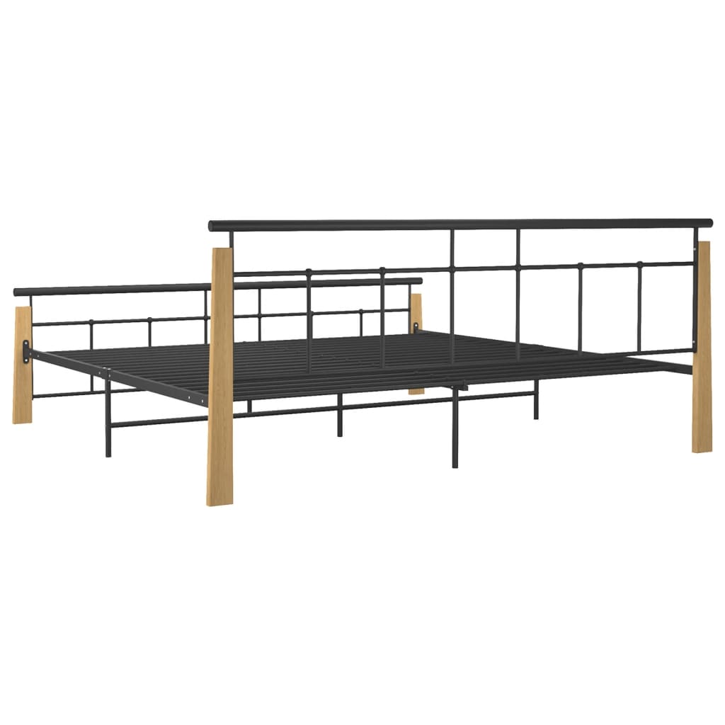 vidaXL Bed Frame without Mattress Metal and Solid Oak Wood 200x200 cm