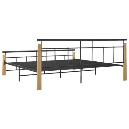 vidaXL Bed Frame without Mattress Metal and Solid Oak Wood 200x200 cm