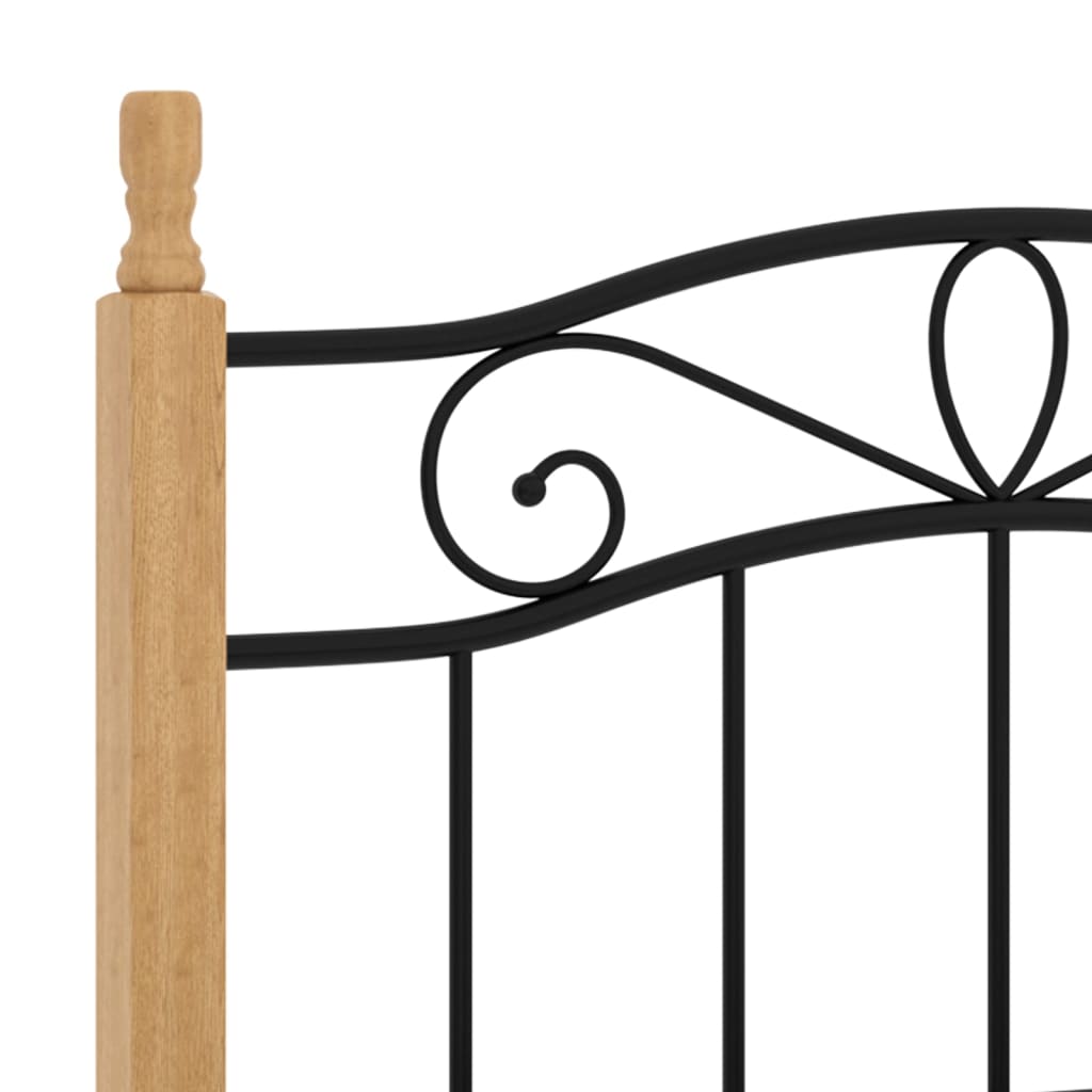 vidaXL Bed Frame without Mattress Black Metal&Solid Oak Wood 90x200 cm
