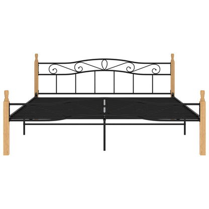 vidaXL Bed Frame without Mattress Black Metal&Solid Oak Wood 200x200 cm