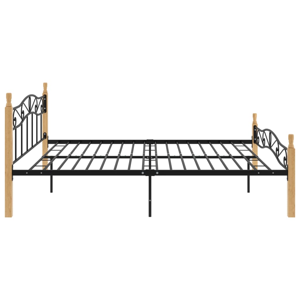 vidaXL Bed Frame without Mattress Black Metal&Solid Oak Wood 200x200 cm