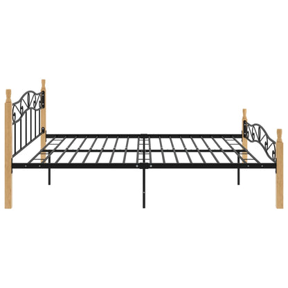 vidaXL Bed Frame without Mattress Black Metal&Solid Oak Wood 200x200 cm