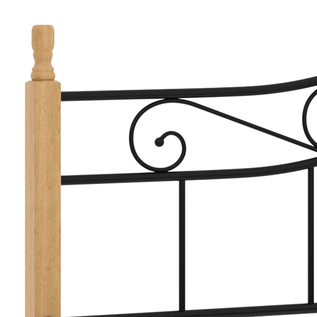 vidaXL Bed Frame without Mattress Black Metal&Solid Oak Wood 200x200 cm