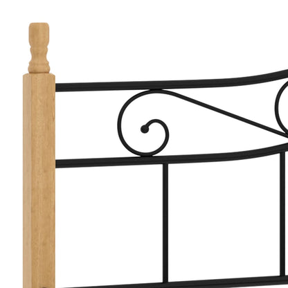 vidaXL Bed Frame without Mattress Black Metal&Solid Oak Wood 200x200 cm