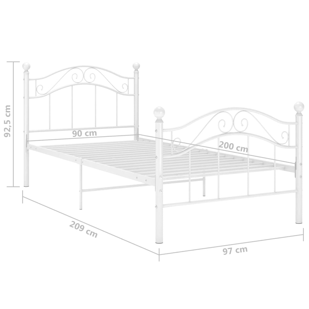 vidaXL Bed Frame | White | Powder-coated metal | Single | Durable | Bed Frame
